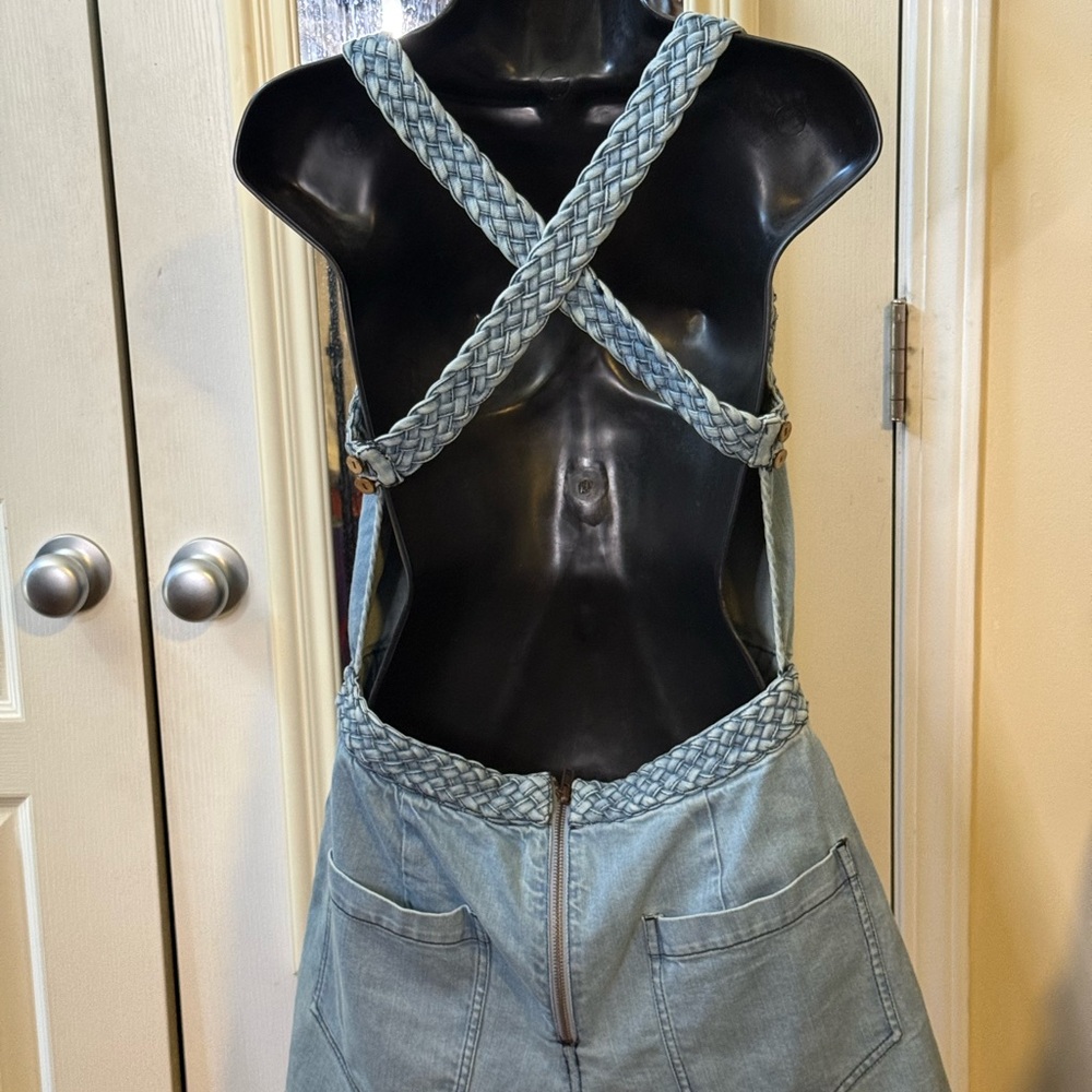 Free People Denim Romper with Braided Straps - Picture 4 of 12